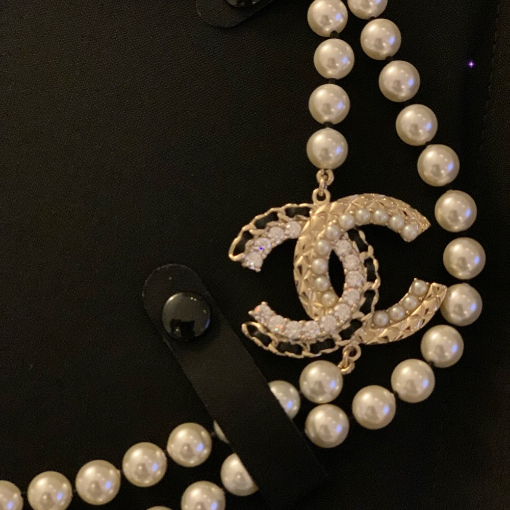 Elegant Pearls long  authentic  Chanel  Necklace with Silver Accents from Paris!